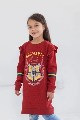 Vista 2 de Harry Potter Hogwarts - Vestido tipo suéter de manga larga con volantes de rizo francés para niñas