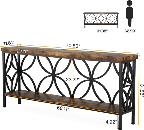 Vista 2 de Tribesigns - Mesa de sofá estrecha de 70.9 pulgadas, mesa de sofá larga industrial detrás del sofá, mesa consola de entrada con almacenamiento
