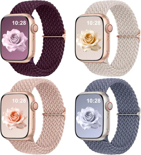 Vista 15 de DaQin Paquete de 4 correas elásticas trenzadas Solo Loop para Apple Watch para mujeres y hombres, de 1.575 pulgadas, 1.614 pulgadas, 1.654 pulgadas