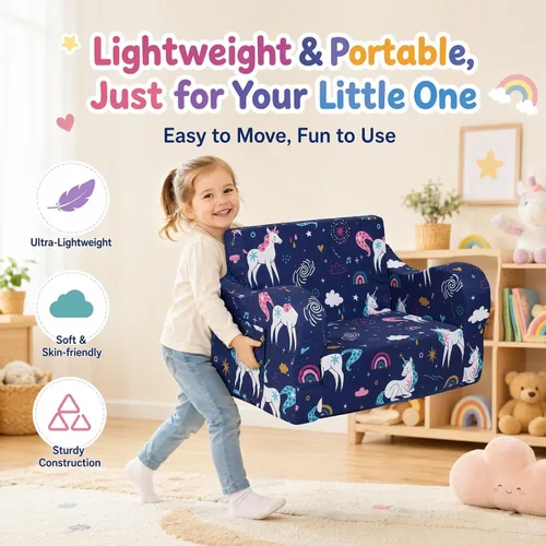 Vista 116 de MOMCAYWEX - Sofá para niños, 2 en 1, plegable, piel de melocotón, color azul