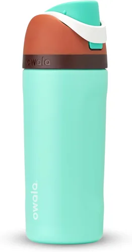 Vista 5 de Owala Paquete de botella de agua aislada de acero inoxidable con popote y tapa de botón, 16 onzas, Misty Horizon y Chocolate Menta