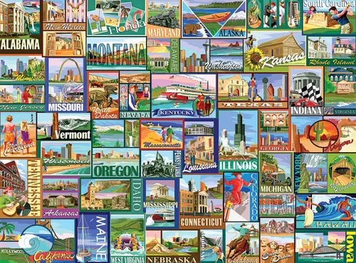 Vista 2 de White Mountain Rompecabezas de 1000 piezas de viaje de Estados Unidos con piezas grandes, regalo para adultos y familia de 24 x 30 pulgadas - América