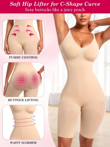 Vista 4 de Atbuty Body para mujer, pantalones cortos con control de abdomen, sin costuras, moldeador de cuerpo
