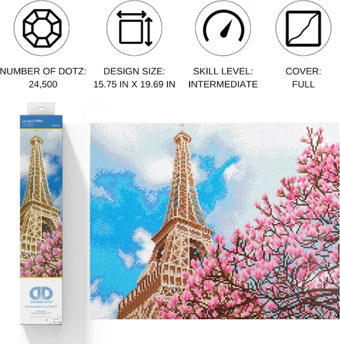 Vista 2 de DIAMOND DOTZ La Tour - Kits de pintura de diamantes Eiffel para adultos, kits de arte de diamantes, un relajante kit de manualidades creativo