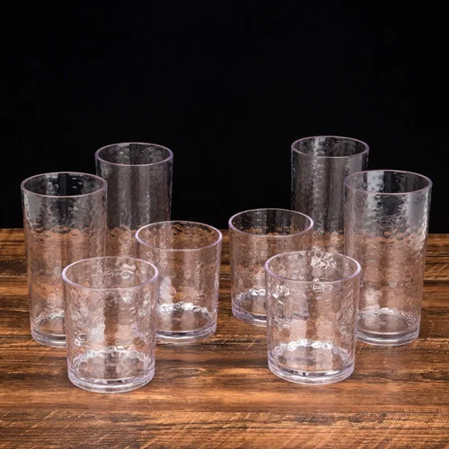 Vista 6 de KX-WARE Vasos acrílicos de plástico de 14 onzas, juego de 6 unidades, transparentes, estilo martillado, apto para lavavajillas, sin BPA