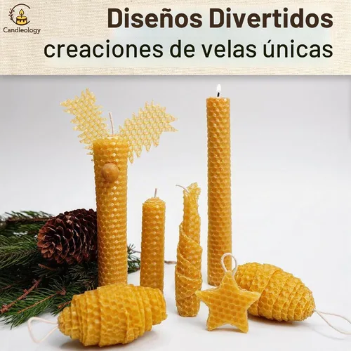 Vista 7 de Kit de fabricación de velas de cera de abejas para principiantes, con 7 hojas de cera de abeja y múltiples decoraciones para hacer velas