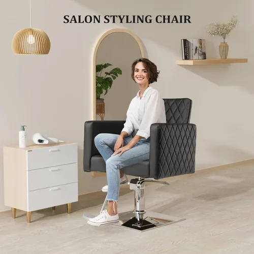 Vista 9 de Bonnlo Silla de salón para estilista asiento ancho, silla de peluquería hidráulica con reposapiés de aleación de aluminio, silla de peluquería negra