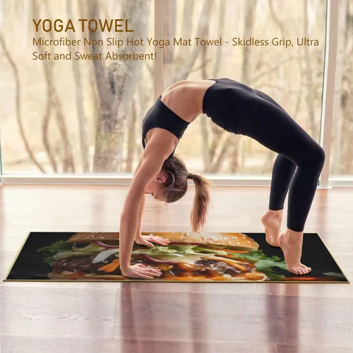 Vista 2 de Hamburger - Toalla de yoga caliente – Diseño fresco, puntos de agarre, súper absorbente, antideslizante, 27 x 73 pulgadas – Toallas para esterilla