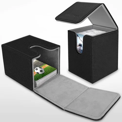 Vista 6 de Mlikero Paquete de 2 cajas de cartas Commander con capacidad para más de 200 tarjetas de una sola funda con 2 divisores, caja magnética de cuero