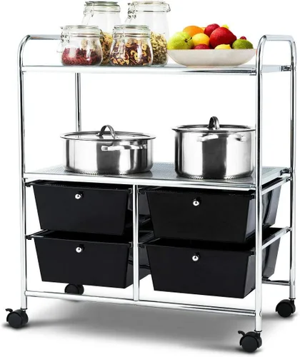 Vista 16 de Giantex Carrito de almacenamiento rodante con 10 cajones, carrito utilitario con tablero, organizador de cajones con ruedas para manualidades, arte