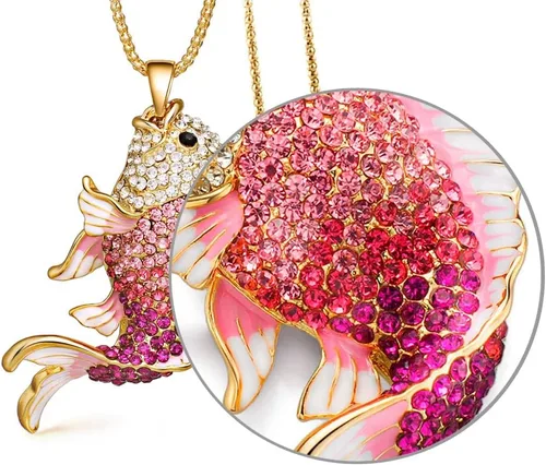 Vista 2 de Cute Fish Crystal Goldfish Enamel Rhinestone Long Necklaces & Pendants for Women Charm Party Gift