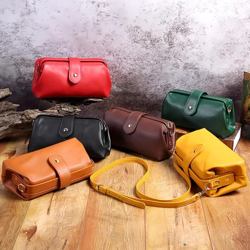 Vista 6 de Bolso de médico retro hecho a mano de cuero 2026 Crossbody apertura única pequeño bolso vintage bolsos para mujeres bolsa Dr. - retro