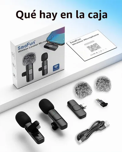 Vista 6 de Micrófono Lavalier inalámbrico para iPhone, Android, iPad, tabletas, mini micrófono Bluetooth con cancelación de ruido, transmisión de 65 pies