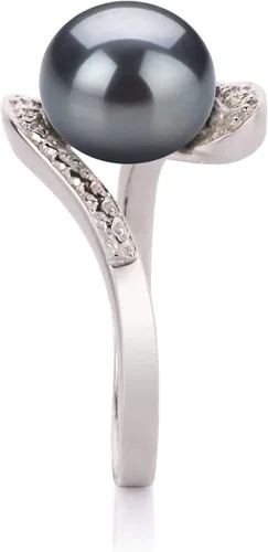 Vista 4 de Chantel - Anillo de perlas cultivadas de plata de ley 925 de 9 a 0.394in, color negro