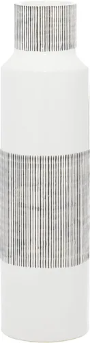 Vista 5 de CosmoLiving by Cosmopolitan Jarrón de cerámica con detalles de rayas grises, 6 x 6 x 22 pulgadas, blanco