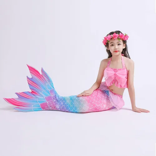 Vista 3 de Traje de baño de sirena para niñas con cola de sirena con guirnalda (sin monoaleta)