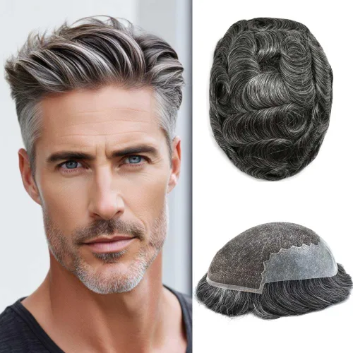 Vista 25 de Mens Toupee Human Hair Replacement System Swiss Lace Toupee For Men Hair Piece Protesis Capilar Mens Hairpiece 5X7#1 Jet Black 120% Density