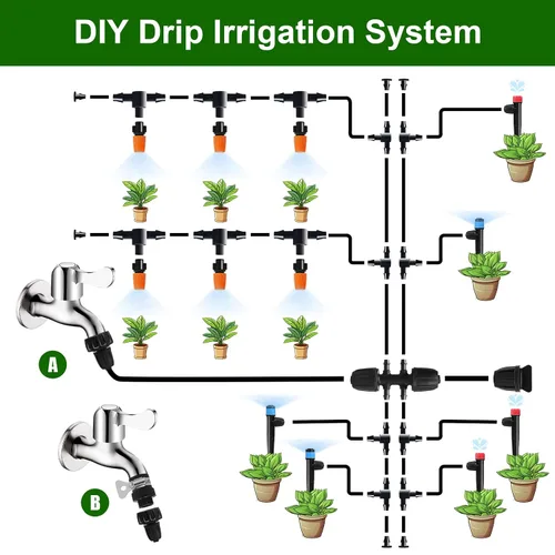 Vista 6 de Kit de sistema de riego por goteo de 260 pies, sistema automático de riego de jardín con tubo de 2/5 pulgadas y 1/4 pulgadas para invernadero