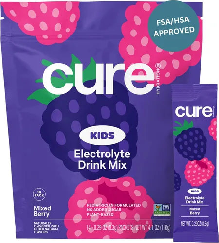 Vista 6 de Cure Hydration - Mezcla de bebida de electrolitos para niños Fórmula rehidratante pediátrica a base de plantas Sin azúcar añadida, FSA-HSA, sin