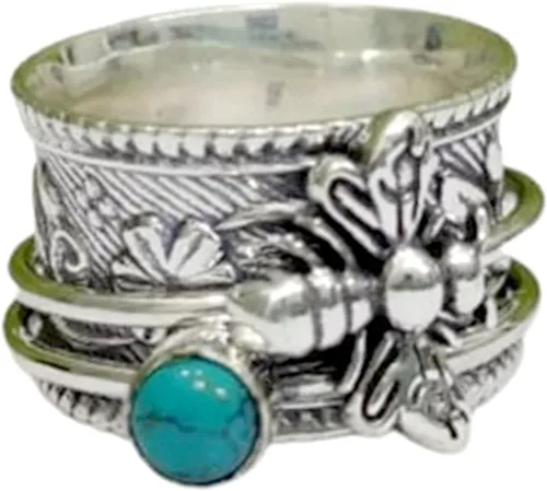 Vista 12 de Honey Bee - Anillo giratorio para mujer, plata de ley 925, hecho a mano, con piedras preciosas bohemias, anillo para el pulgar, regalo de promesa