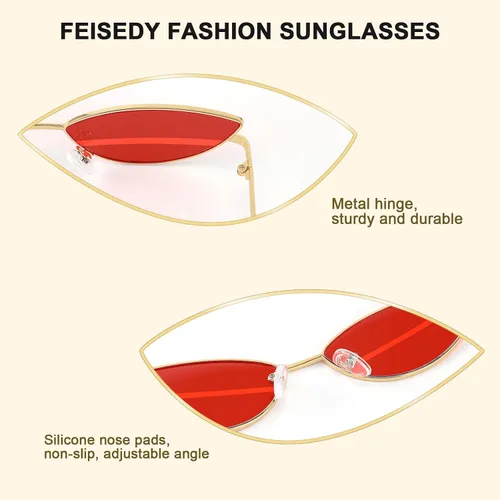 Vista 4 de FEISEDY Gafas de sol de diseñador de moda Retro pequeños pétalos forma arco templo diseño B2298