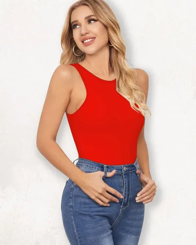Vista 2 de Allchic Body sin mangas para mujer, camisetas sexys sin mangas, overol básico con espalda cruzada