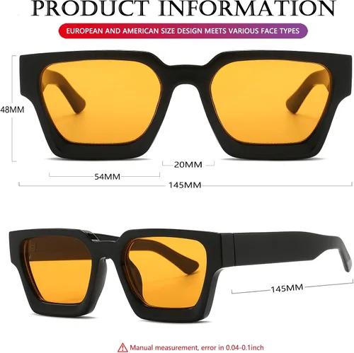 Vista 6 de AIEYEZO Gafas de sol cuadradas para mujeres y hombres, gafas de sol cuadradas con montura gruesa, estilo de diseñador simple