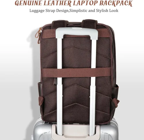 Vista 4 de Mochila vintage de cuero genuino para hombres 17.3 pulgadas, mochila de cuero de grano completo, mochila de viaje para fin de semana, senderismo