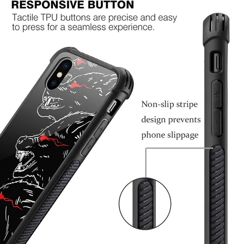 Vista 3 de Funda compatible con iPhone Xs, diseño de plexiglás X para niños y hombres, diseño de lobo malo, a prueba de golpes, antiarañazos, para iPhone X/Xs