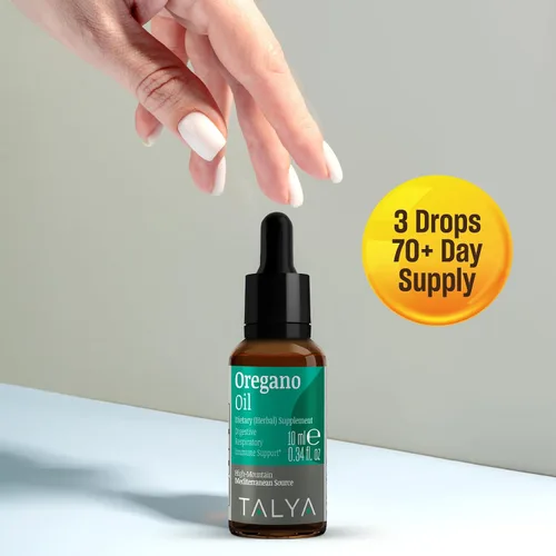 Vista 3 de TALYA Aceite de orégano 0.34 onzas líquidas Aceite de orégano líquido Apoyo inmunológico, alto contenido de carvacrol, salud digestiva Sin OMG