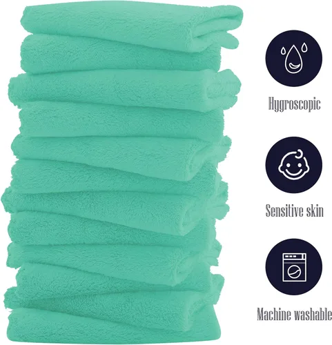 Vista 6 de Paquete de 16 toallitas para bebé - 10x10 pulgadas, vellón de coral - Paños de lavado extra absorbentes y suaves para recién nacidos, bebés y niños