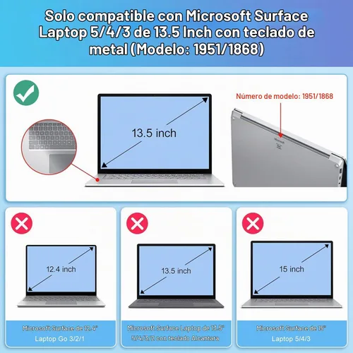 Vista 2 de May Chen Funda compatible con laptop Microsoft Surface de 13.5" 5/4/3 con reposamanos de metal modelo 1951/1868, carcasa rígida de plástico