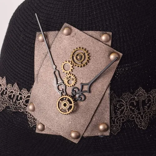 Vista 5 de GRACEART Sombrero de bruja de lana de fieltro con engranajes para mujer, gorro de mago de Halloween, gorro de Mardi Gras