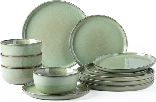 Vista 34 de GBHOME Juego de vajilla de cerámica para 4, 12 piezas, platos y cuencos de cerámica, platos resistentes a los arañazos, aptos para lavavajillas