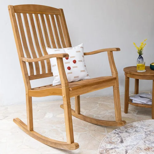 Vista 6 de Cambridge Casual Arie - Mecedora de madera de teca, duradera para exteriores, para patio, terraza y porche, mecedora de madera elegante y cómoda
