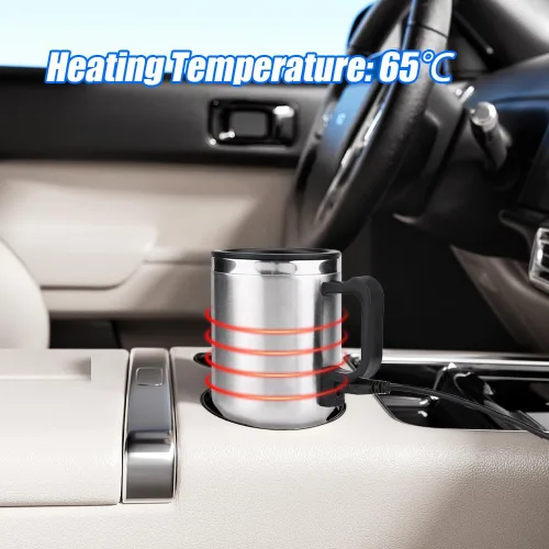 Vista 2 de Taza de calefacción para automóvil, hervidor eléctrico de acero inoxidable, calentador de taza de café portátil de 12 V, calor hasta 149.0 °F, taza