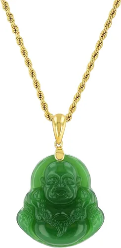 Vista 2 de Collar con colgante de Buda sonriente de jade verde, cadena de cuerda de jade auténtico certificado de grado A hecho a mano, collar de jade de jade