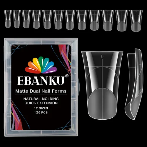 Vista 8 de EBANKU - 96 piezas de kit de formas de uñas de doble cara, transparentes y mate, molde de uñas completo, puntas para extensión de uñas acrílicas