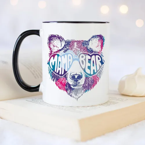 Vista 4 de YouNique Designs Taza de mamá oso, 11 onzas, taza para mamá, taza de mamá oso, taza de café con mamá oso, taza de café única para el día de la madre