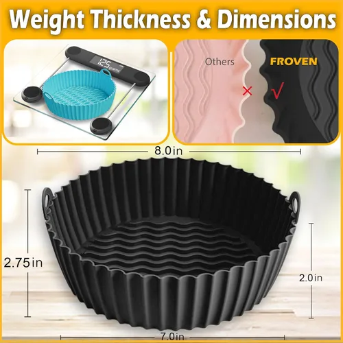 Vista 2 de Revestimientos para freidora de aire de 8 pulgadas para Ninja AF100 AF101 AF141 AF150 AF161 XL (paquete de 2) revestimientos de silicona negra