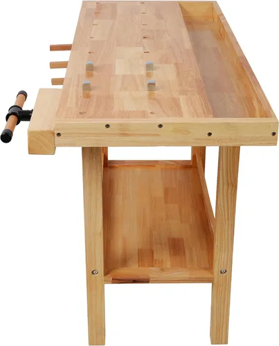 Vista 4 de Banco de trabajo de madera de 48 pulgadas, banco de carpintería resistente con mango ajustable, capacidad de carga de 330 libras, mesa de trabajo