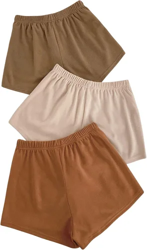 Vista 2 de MakeMeChic Paquete de 3 pantalones cortos de pista con nudo en la cintura elástica para mujer