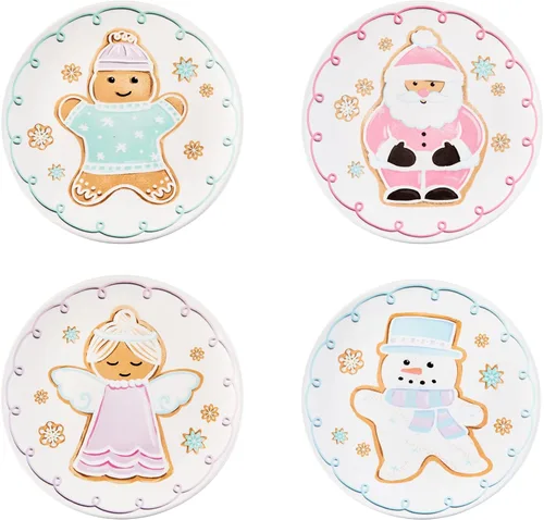 Vista 11 de Bico Juego de 4 platos de ensalada de gnomos de Navidad, platos de postre de cerámica de 8.75 pulgadas para ensalada, aperitivo, guarniciones