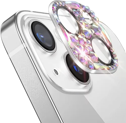 Vista 2 de Protector de lente de cámara con diamantes brillantes para iPhone 13 y iPhone 13 mini, cubierta de cámara con gemas de metal con purpurina