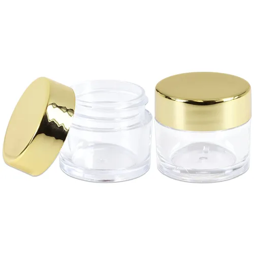 Vista 5 de Beauticom - Tarros redondos de acrílico transparente de pared gruesa a prueba de fugas con tapas doradas para belleza, crema, cosméticos, ungüentos