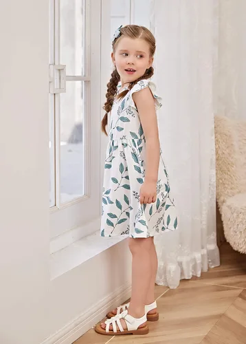 Vista 3 de PATPAT Vestidos para niña pequeña y bebé estampado de unicornio, manga con volantes, falda de dinosaurio para niños, 18-24 meses a 5-6 años