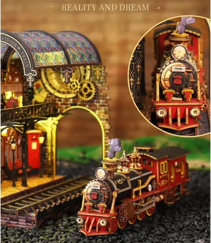 Vista 7 de CUTEROOM Kit de rincón de libros para adultos, rompecabezas de madera 3D DIY kit de rincón de libros en miniatura con luz LED, kit de construcción