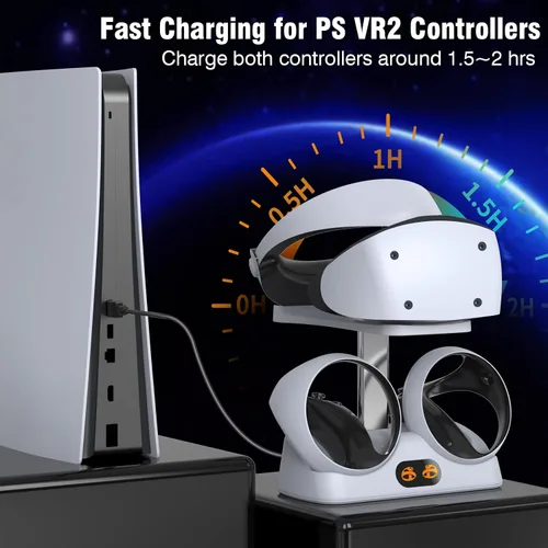 Vista 2 de Estación de carga de controlador PSVR2 - Estación de carga PS VR2 con soporte de audífonos, soporte de exhibición para auriculares VR, base de carga