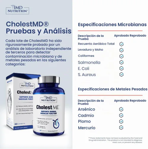 Vista 4 de 1MD Nutrition CholestMD con extracto de hoja de olivo, Bergavit, niacina, ajo 60 cápsulas