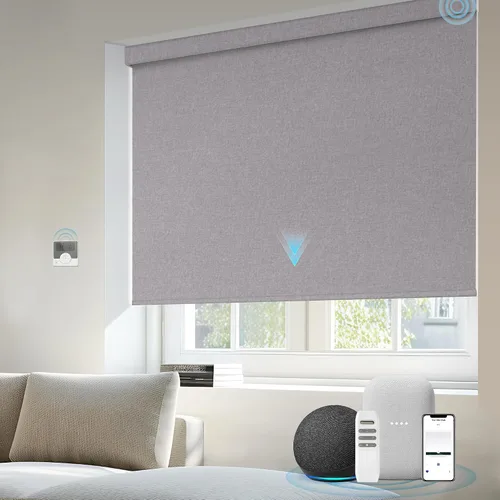 Vista 20 de Motorized Light Filtering Shades Compatible with Alexa Google Smart Blinds Automatic Window Shade Remote Control 70% Blackout Sunny Black